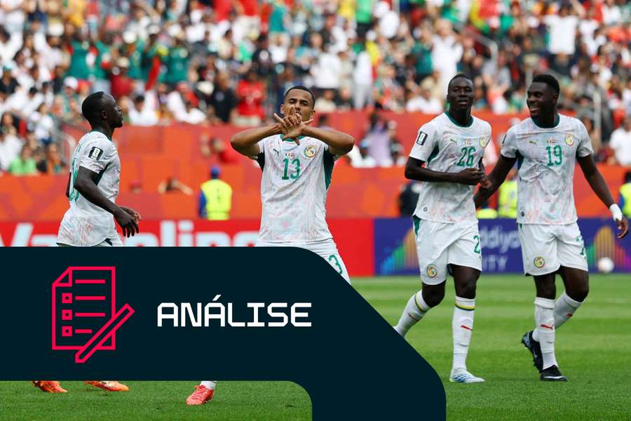 O Senegal celebra um dos seus golos durante a vitória frente ao Iraque.