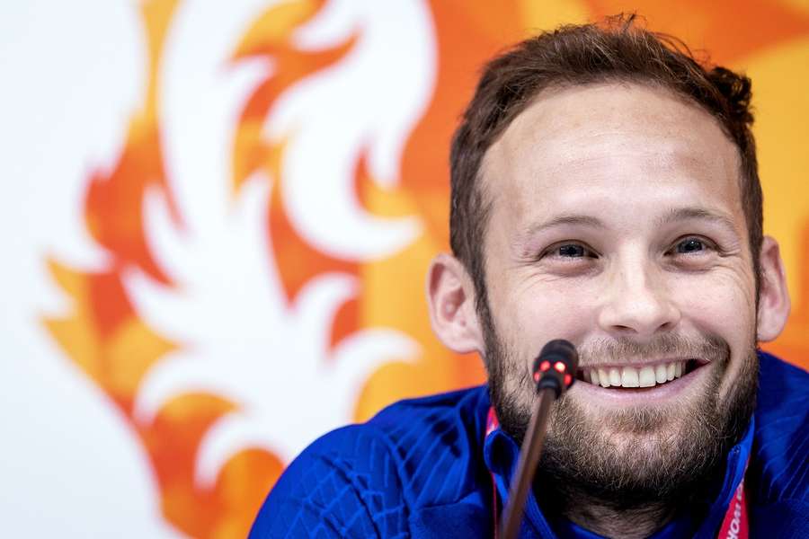 Daley Blind op een persconferentie bij het Nederlands Elftal