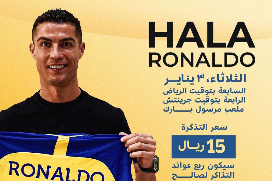 O cartaz com o preço para ver Cristiano Ronaldo