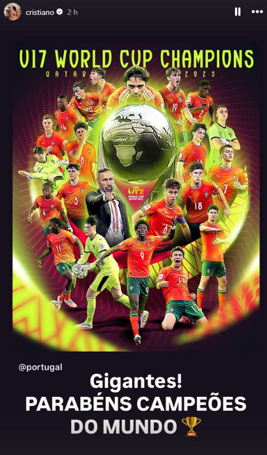 A publicação de Cristiano Ronaldo A publicação de Cristiano Ronaldo