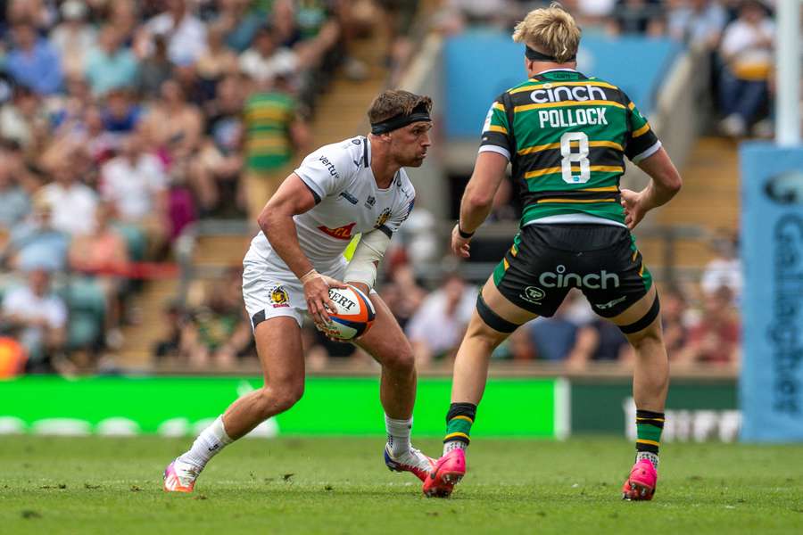England's Henry Slade in action for Exeter Chiefs against Northampton Saints. England's Henry Slade in action for Exeter Chiefs against Northampton Saints.