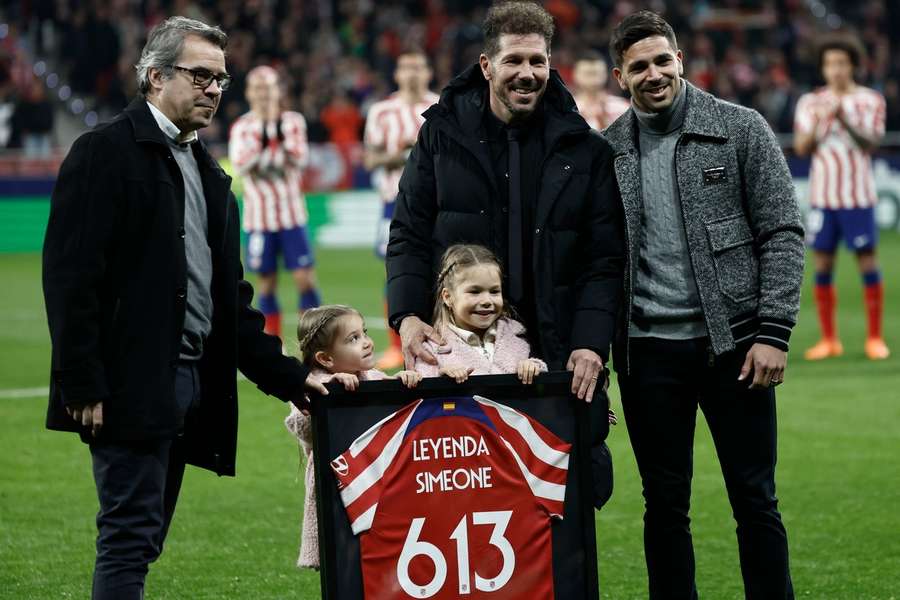 Diego Simeone was presented with a commemorative shirt