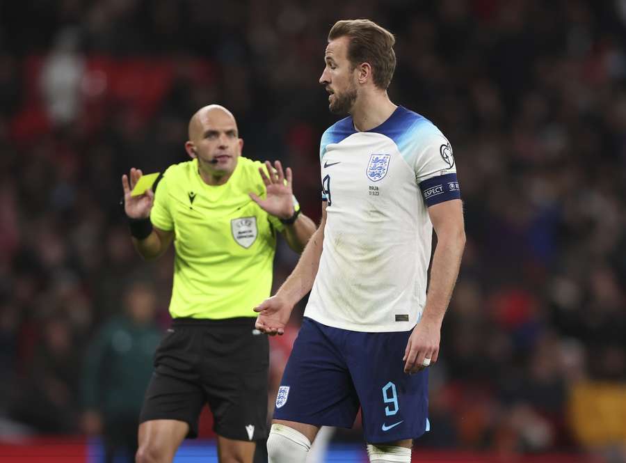 Harry Kane was booked for simulation in the first half