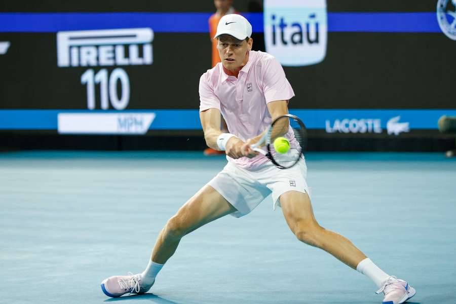 Jannik Sinner in action at 2026 Miami Open against Corentin Moutet