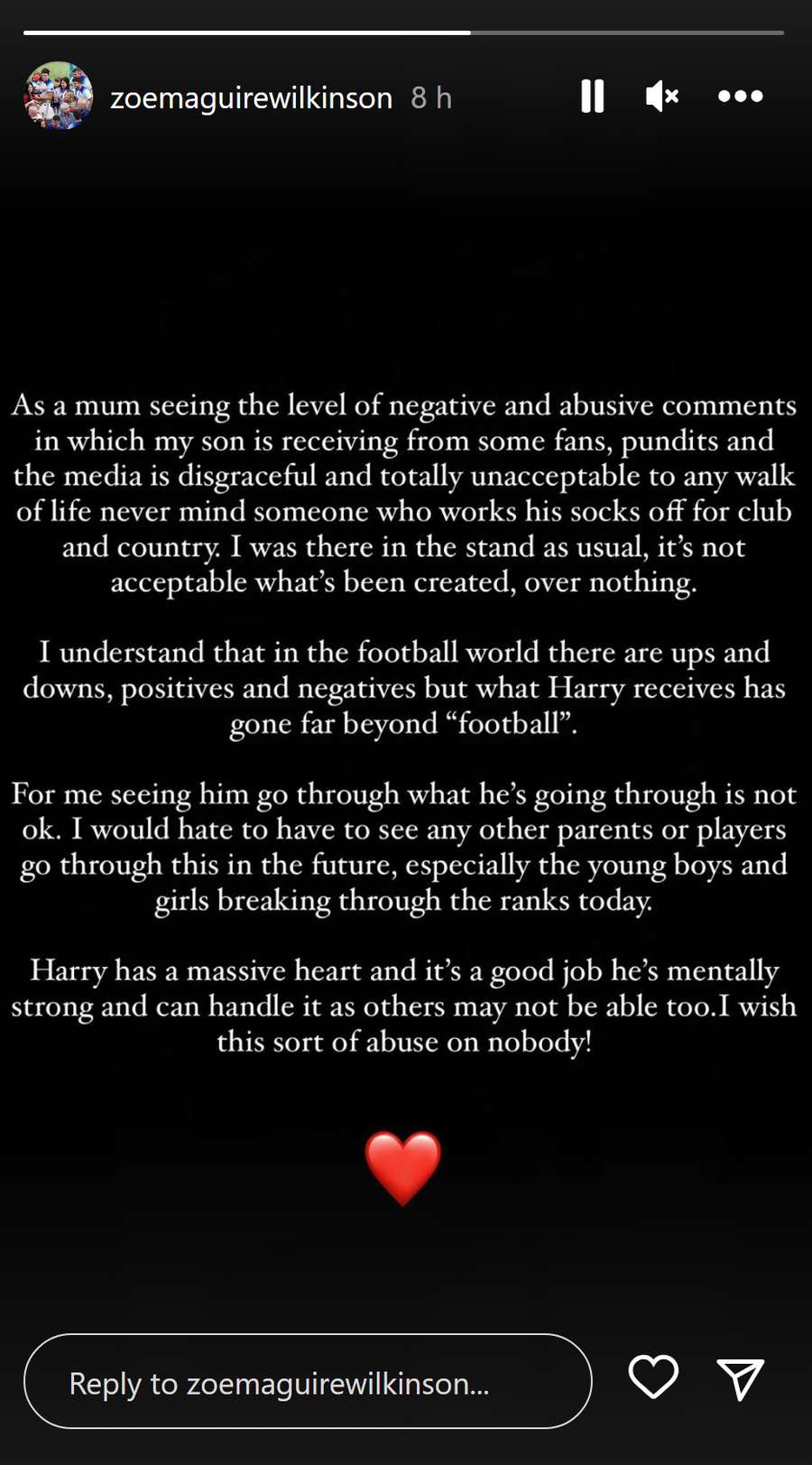 Harry Maguire's mum posted on Instagram