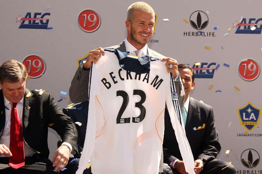 Beckham em sua chegada ao LA Galaxy, da MLS