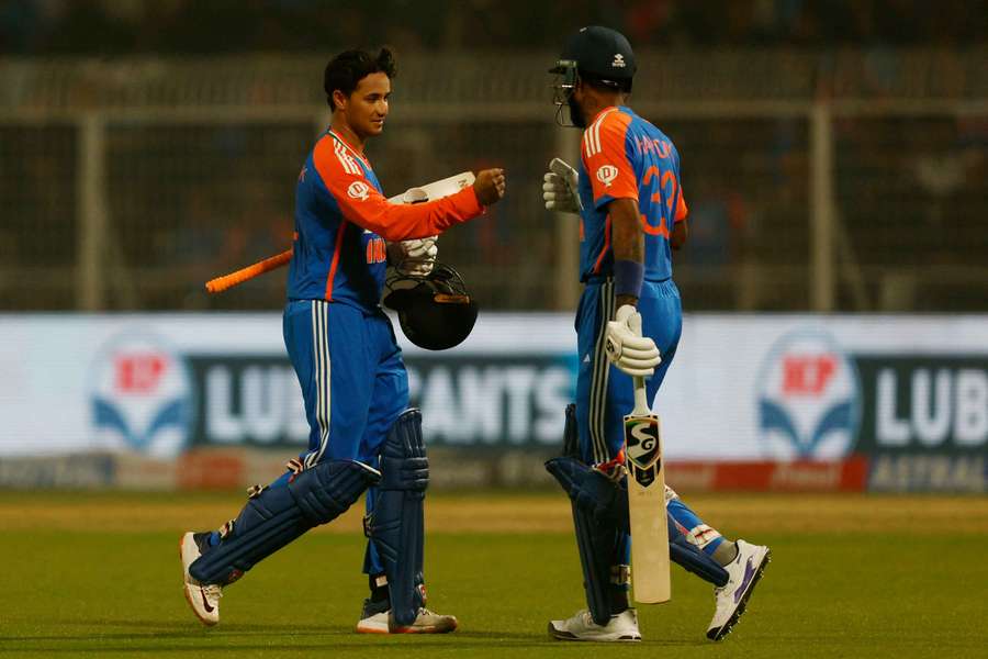 India's Abishek Sharma, left, alongside Hardik Pandya