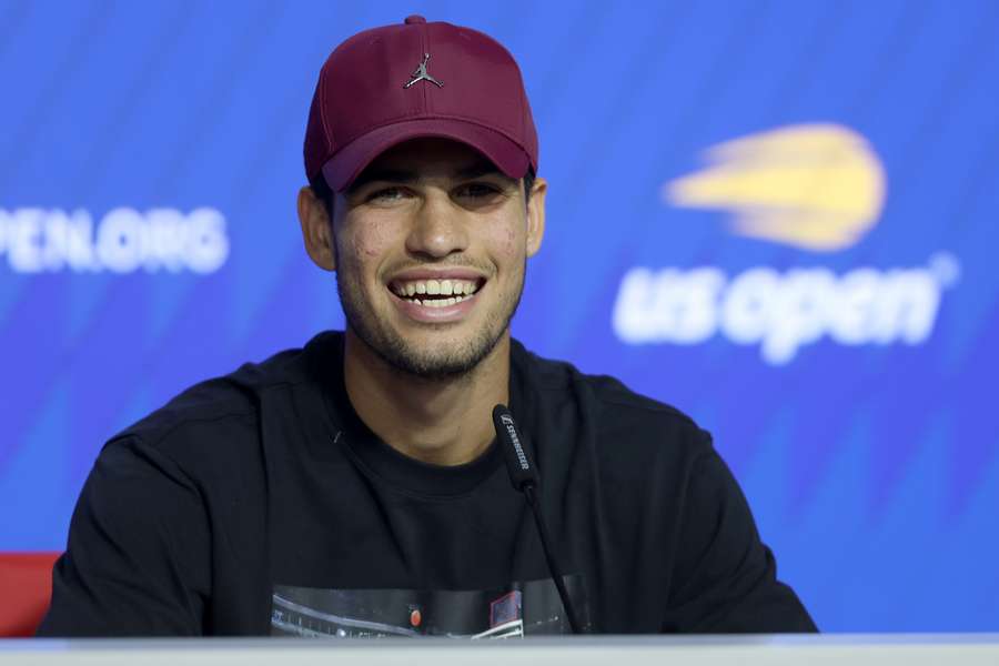 Carlos Alcaraz addresses the media on Friday ahead of defending his US Open title