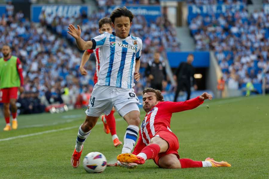 Kubo durante o jogo Real Sociedad-Atlético de Madrid da época passada