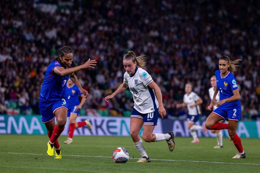 Ella Toone during the Womens European Qualifiers match between France and England at Stade Geoffroy-Guichard