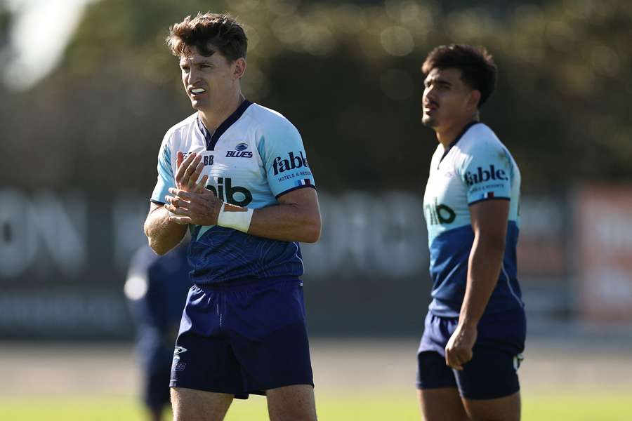 Beauden Barrett trains ahead of the Blues' Super Rugby Pacific match against Moana Pasifika.