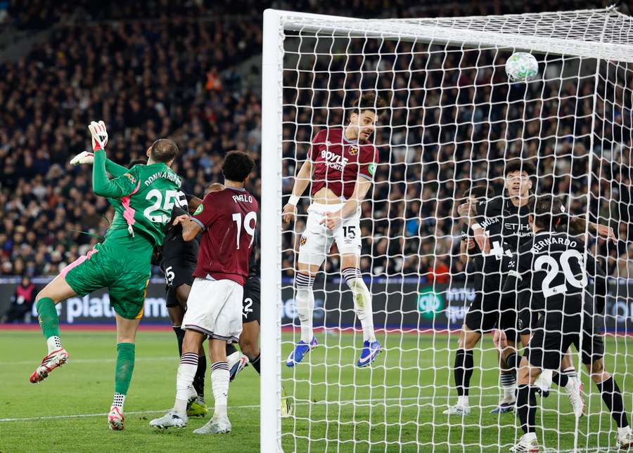 West Ham United's Konstantinos Mavropanos scores