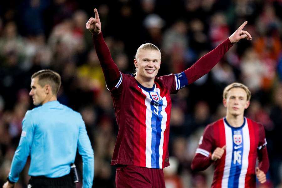 Haaland celebrates for Norway