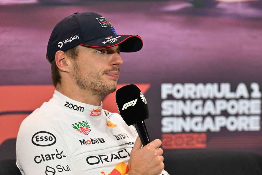 Red Bull's Max Verstappen during a post-race press conference after finishing second place in the Singapore Grand Prix