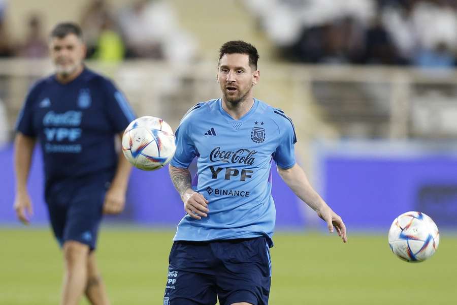 Lionel Messi op de training bij de nationale ploeg van Argentinië