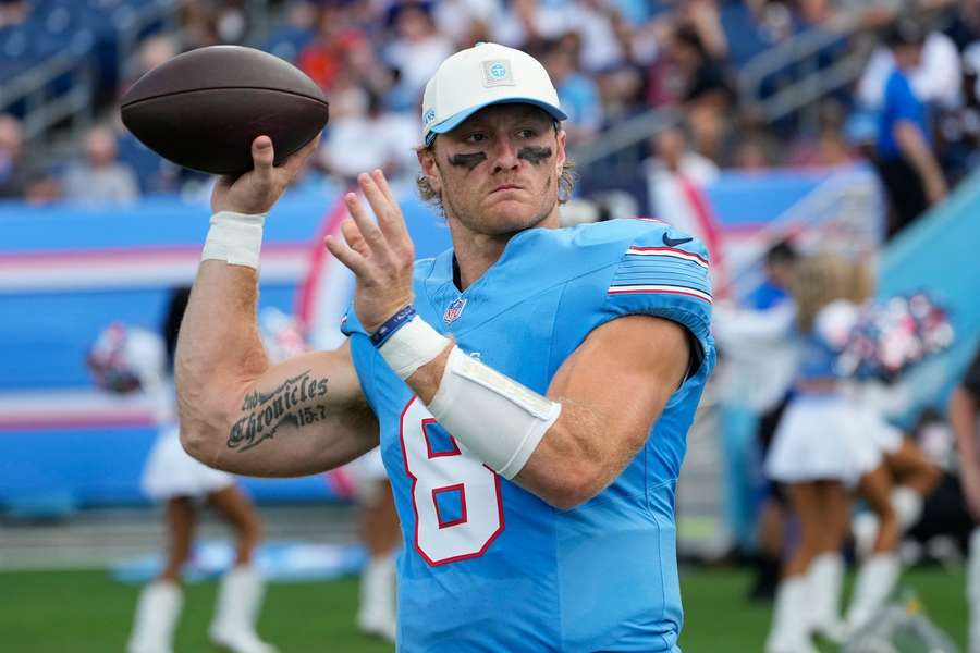 Titans QB Will Levis warms up before a preseason game (2026)