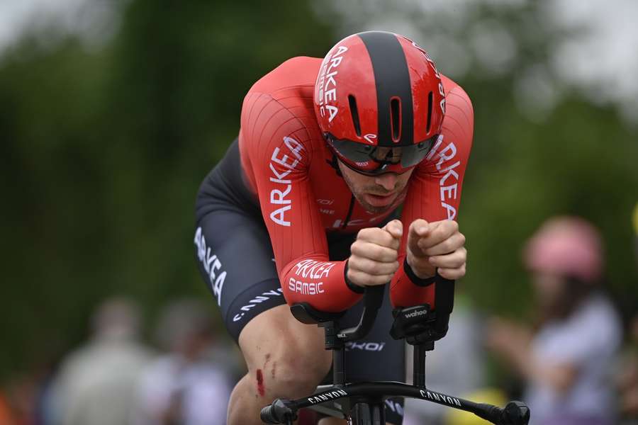 Dan McLay tijdens de tijdrit van de Tour de France.