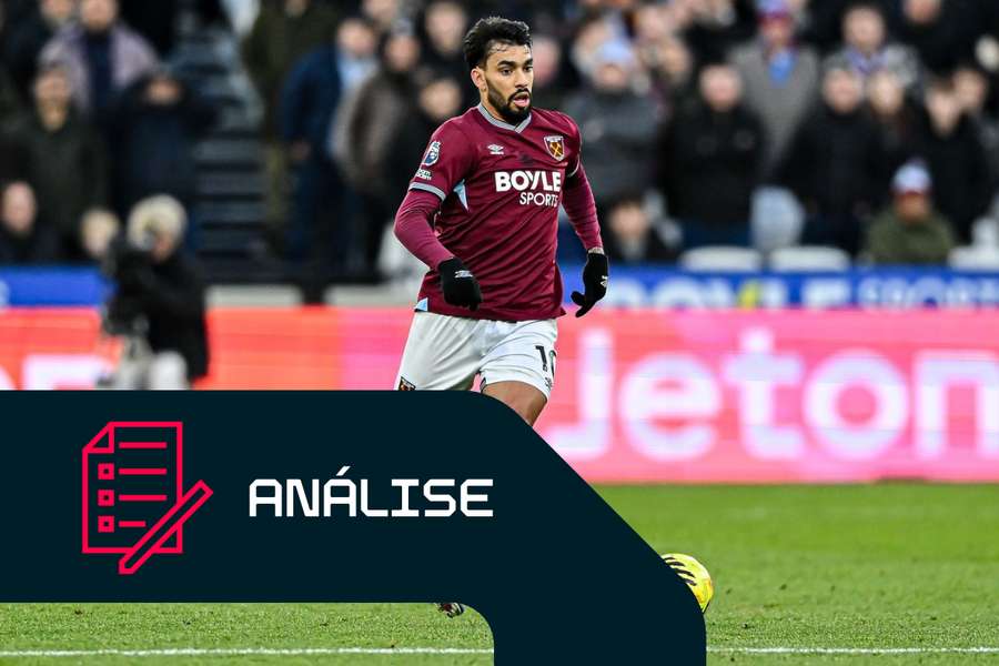 Lucas Paqueta do West Ham durante o jogo da Premier League frente ao Fulham Lucas Paqueta do West Ham durante o jogo da Premier League frente ao Fulham