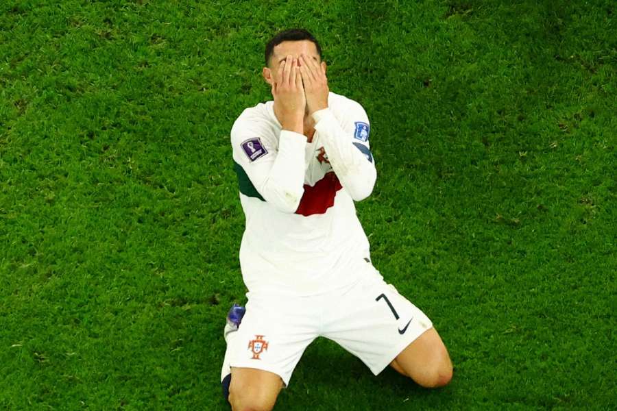 Ronaldo on his knees after Portugal's World Cup elimination
