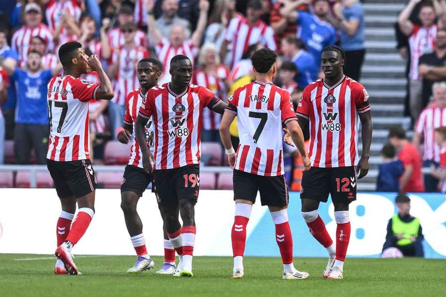 Eliezer Mayenda of Sunderland celebrates scoring their first goal