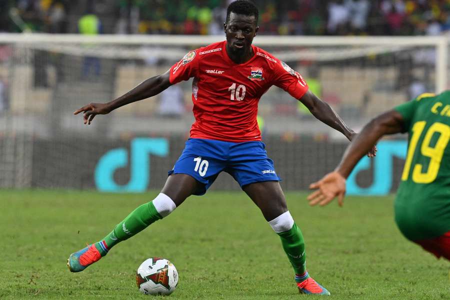 Gambia's Musa Barrow controls the ball during the AFCON 2021 quarter-final with Cameroon