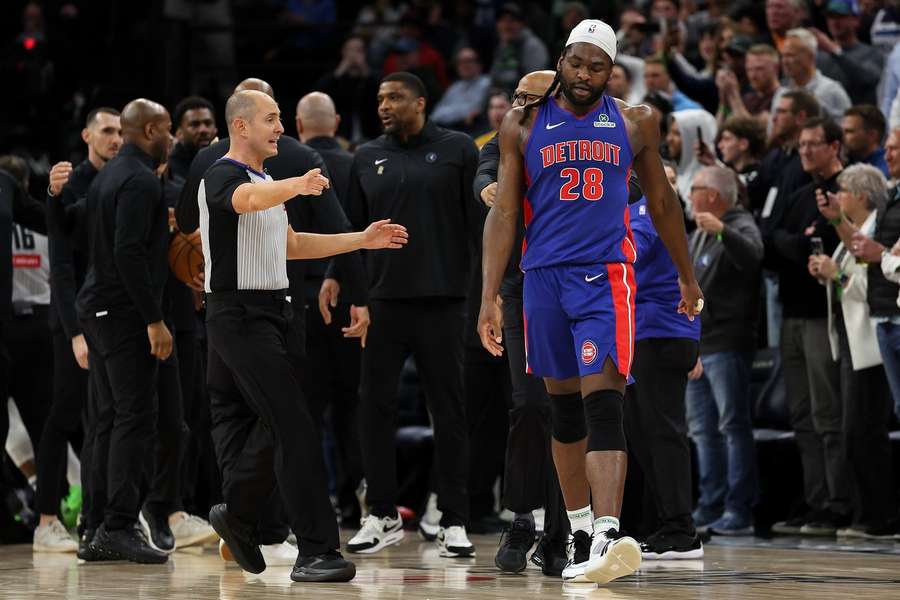Isaiah Stewart reacts after the brawl between Detroit Pistons and Minnesota Timberwolves