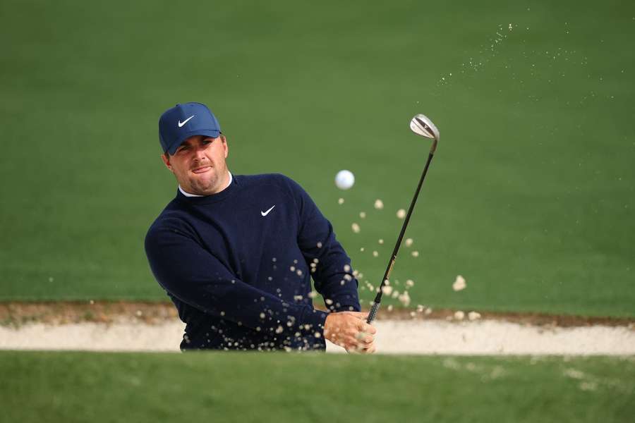 Gotterup in action on Monday during a practice hole at the Masters