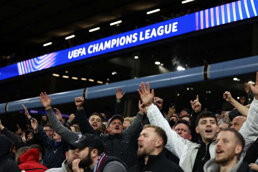 Fans celebrate after Jhon Duran gives Aston Villa the lead