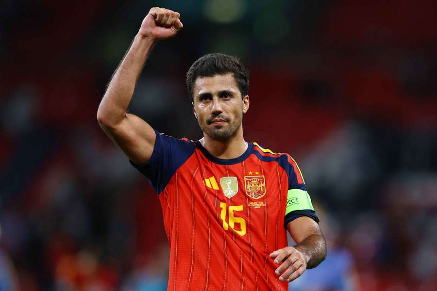 Spain's Rodri celebrates after the win over England