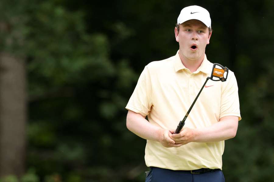 Robert MacIntyre reacts to putt on first hole at BMW Championship (2025)
