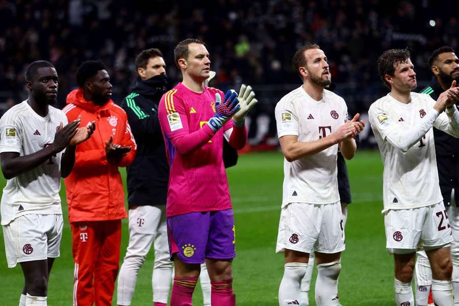 Bayern players applause their fans after suffering a shock 5-1 defeat to Frankfurt on Saturday