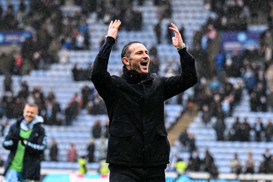 Frank Lampard celebrates after Coventry beat WBA on Saturday Frank Lampard celebrates after Coventry beat WBA on Saturday