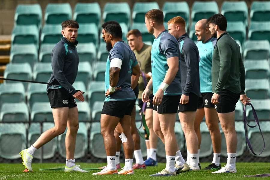 Hugo Keenan and teammates train at Leichhardt Oval in Sydney on Thursday.
