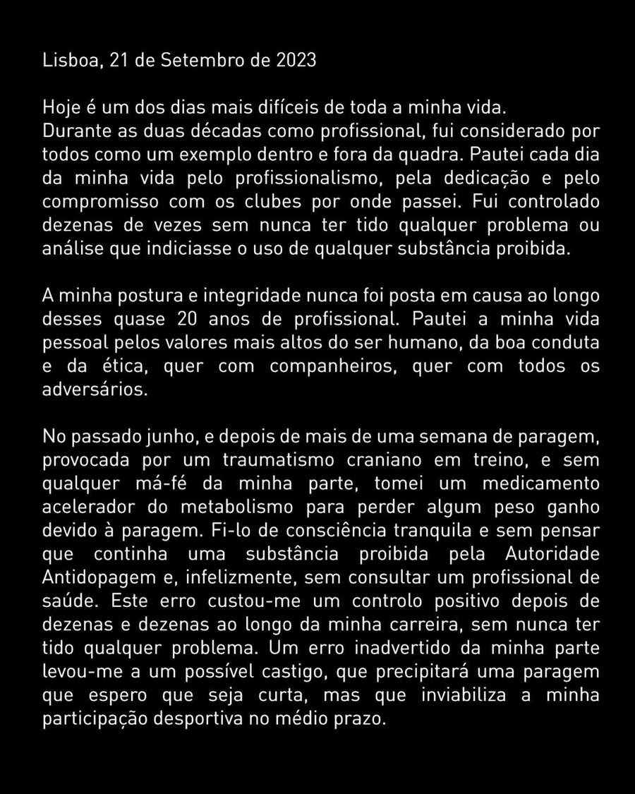 O comunicado de Diego Cavinato O comunicado de Diego Cavinato