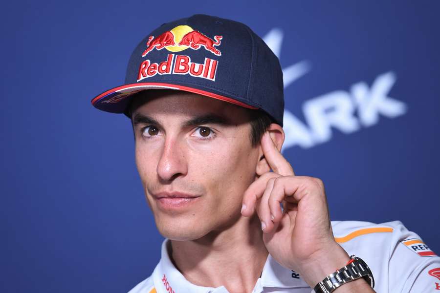 Repsol Honda Team Spanish rider Marc Marquez attends a press conference ahead of the 1000th Moto GP Grand Prix in Le Mans