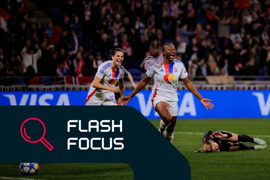 Kadidiatou Diani a festejar contra o Bayern de Munique nos quartos de final da Liga dos Campeões, a 26 de março de 2025