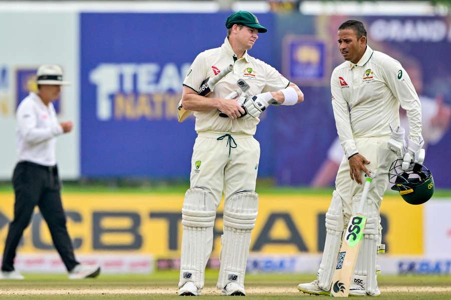 Smith (left) and Khawaja finished the day unbeaten