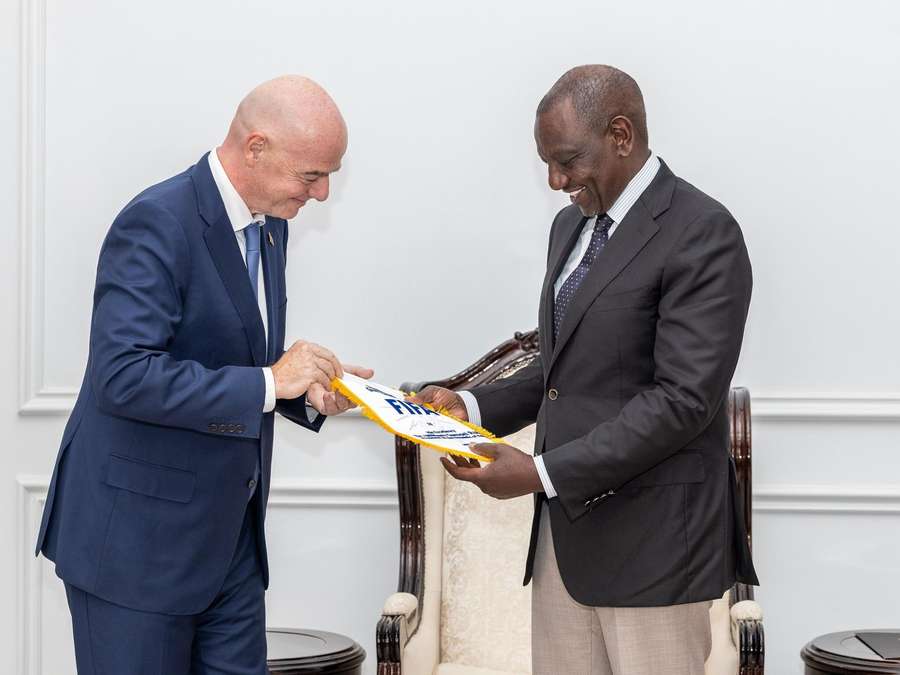 President Ruto with FIFA President Gianni Infantino before the CHAN final