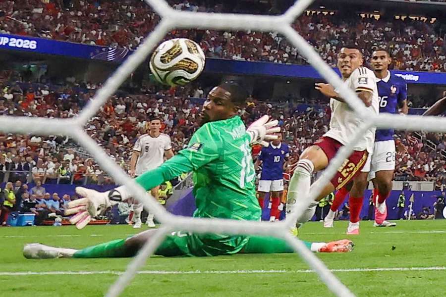 Spain's Pedro Porro scores against France