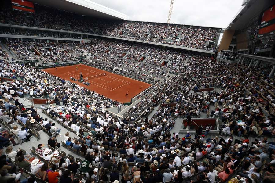 Court Philippe Chatrier tijdens de Roland Garros finale tussen Nadal en Ruud op 5 juni 2022