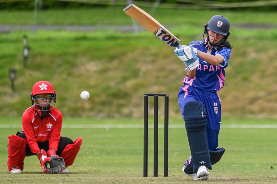 Ahilya Chandel bats for Japan in a women's Twenty20 International against Hong Kong. 