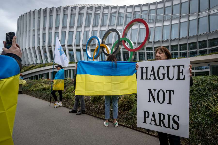 Protest voor het gebouw van het IOC