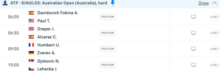 Program Australian Open Program Australian Open