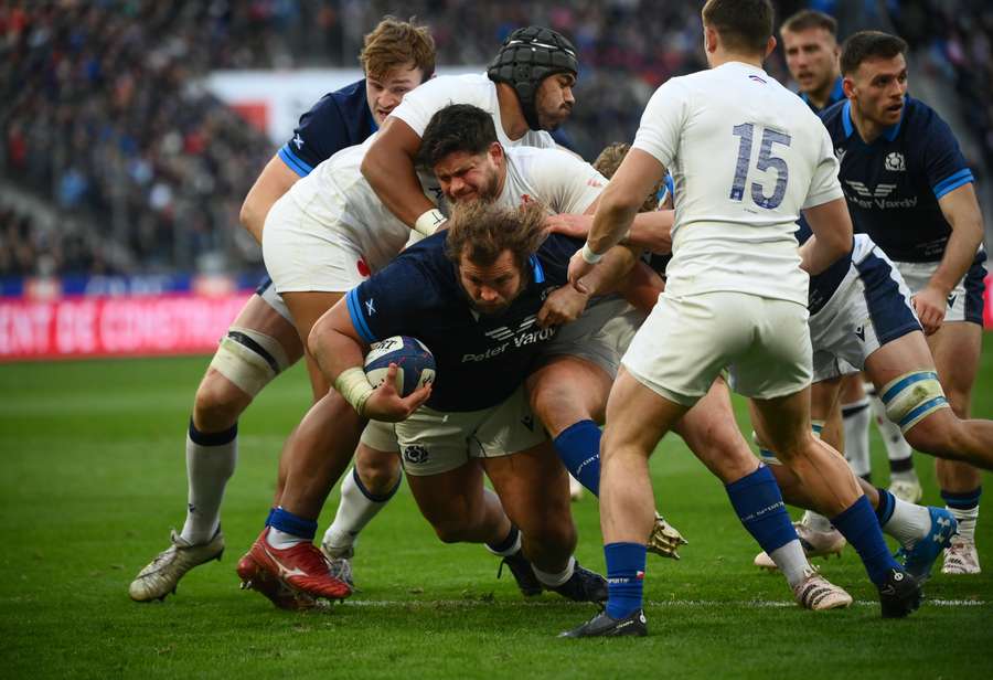 Scotland's prop Pierre Schoeman runs with the ball during the Six Nations rugby union tournament match between France and Scotland