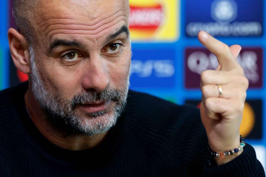 Guardiola during his Champions League press conference