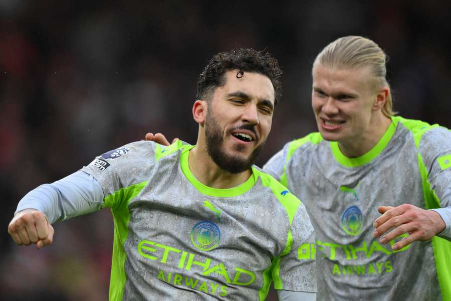 Rayan Cherki of Manchester City celebrates after scoring