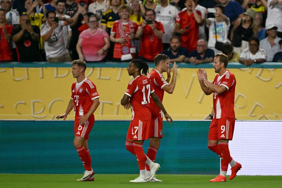 Bayern Munich players celebrate during Club World Cup match against Boca Juniors