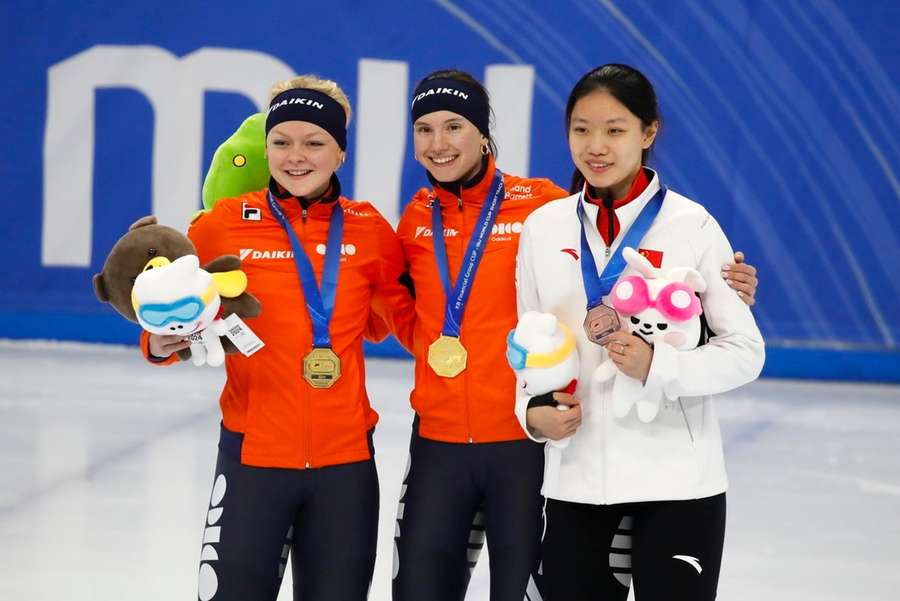 Een redelijk zeldzaam plaatje met twee gouden medaillewinnaars en één bronzen