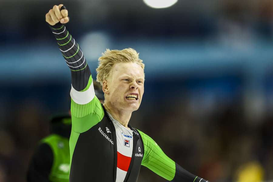 Tim Prins na zijn gewonnen rit op de 1000 meter