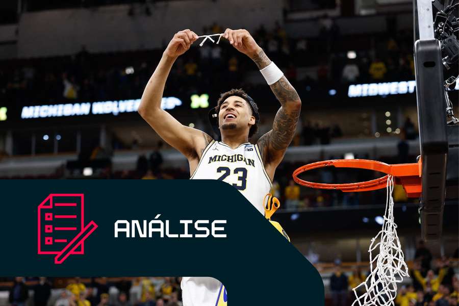 Yaxel Lendeborg corta a rede depois de Michigan ter carimbado o seu bilhete para a Final Four 